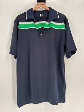 Footjoy navy with green stripe polo large